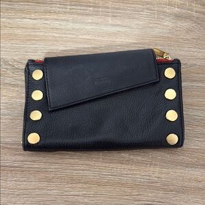 Black Leather Clutch with Gold Accents